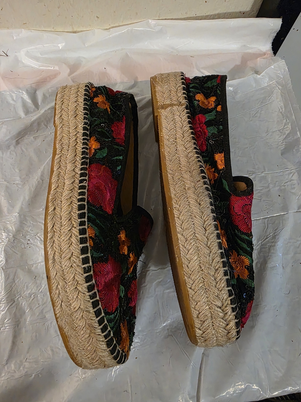 Anthropologie Black Embroidered Mules with Pink & Orange Floral Accents - Picture 3 of 4